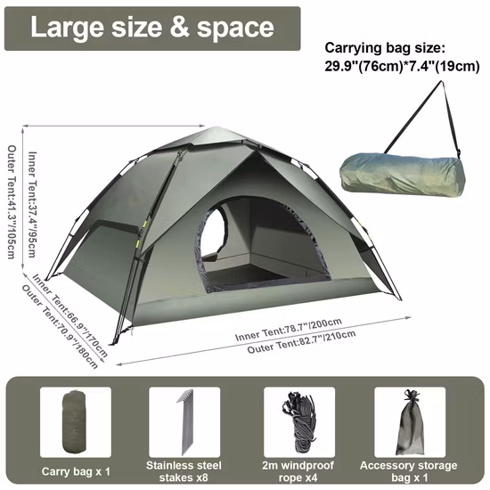 Instant Pop up Tent Family Camping Tent, 4-5 Person Portable Tent Automatic Tent Waterproof Windproof for Hiking, Camp Tent 4 Season Large Family Dome Wbb15118
