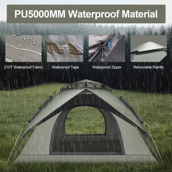 Instant Pop up Tent Family Camping Tent, 4-5 Person Portable Tent Automatic Tent Waterproof Windproof for Hiking, Camp Tent 4 Season Large Family Dome Wbb15118